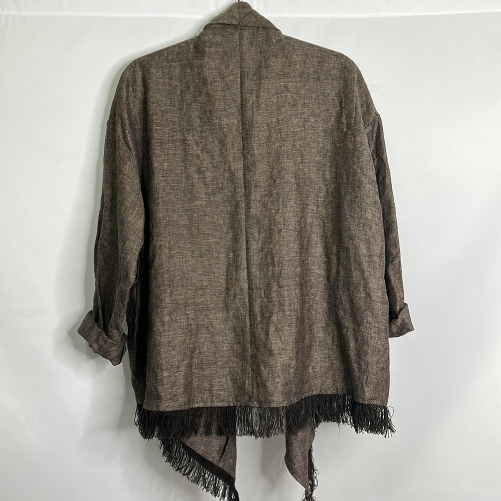 Zara 100% linen fringe pocketed open front kimono cardigan - Picture 8 of 8